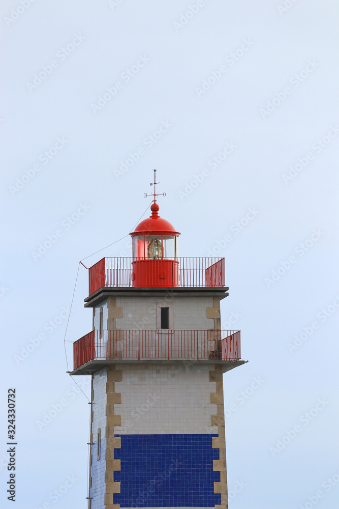 Lighthouse tower. Santa Marta Lighthouse in Cascais, Portugal