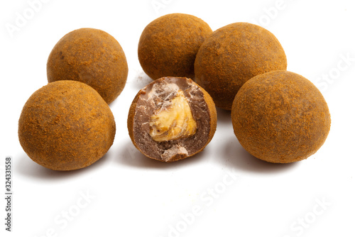 chocolate truffle with nut isolated