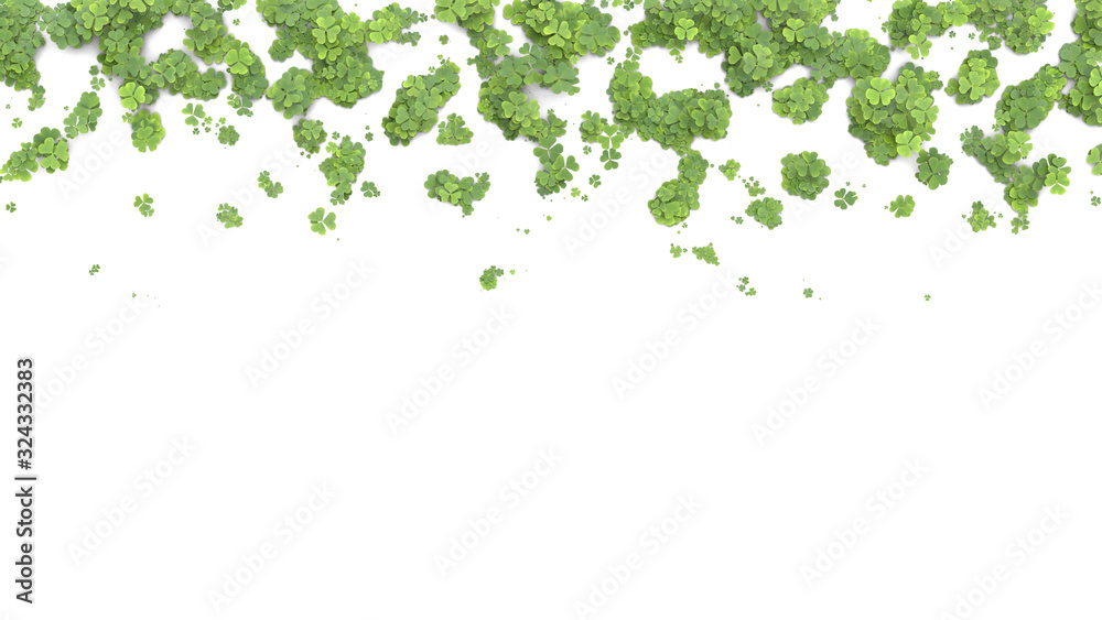Green clover covering the screen. 3D rendering. Green clover covering the screen. 3D rendering.