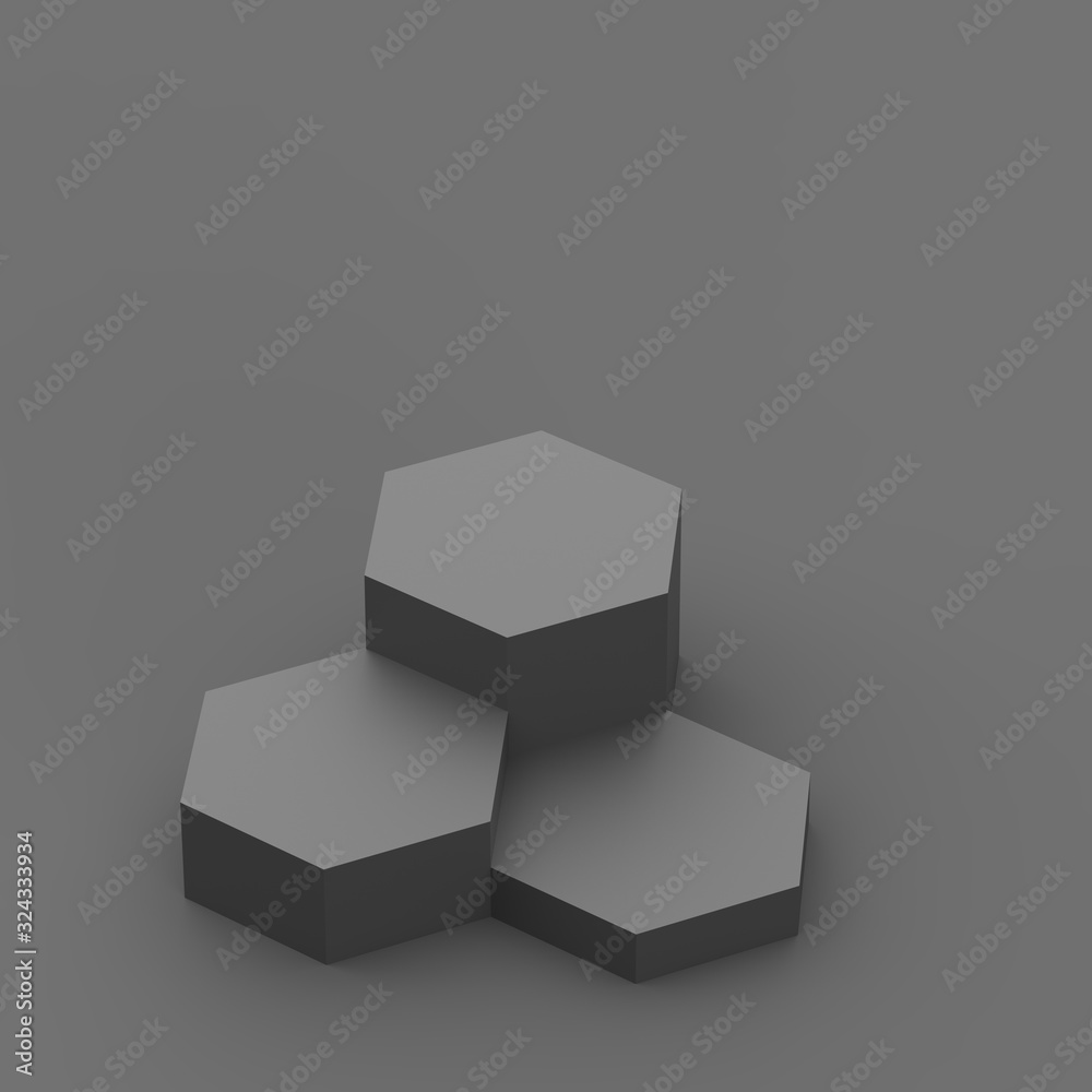 3d black gray hexagon podium minimal studio background. Abstract 3d geometric shape object illustration render. Display for fashion and  technology business product.