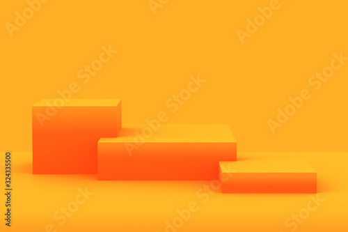 3d yellow orange cubes gradient colors podium in minimal studio background. Abstract 3d geometric shape object illustration render. Display for summer holiday product.
