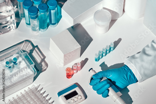 Novel coronavirus 2019 nCoV pcr diagnostics kit. This is RT-PCR kit to detect presence of 2019-nCoV or covid-19 virus in samples of patients. In vitro diagnostic test, real-time RT PCR technology photo