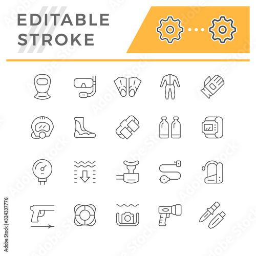 Set line icons of diving