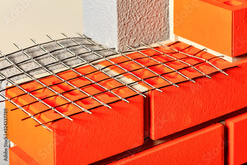 Layout of using nylon mesh in masonry to strengthen walls. photo