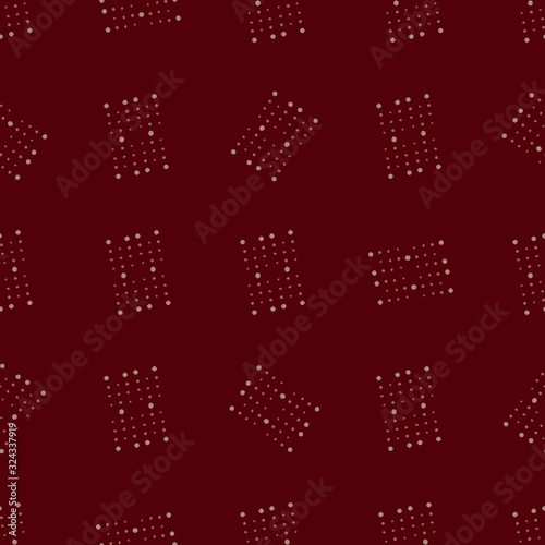 Seamless abstract wallpaper. Alternating rectangles of watercolor small circles on a dark red background. Texture for fabrics, textiles, design, decor, scrapbooking, quilting, packaging, printing