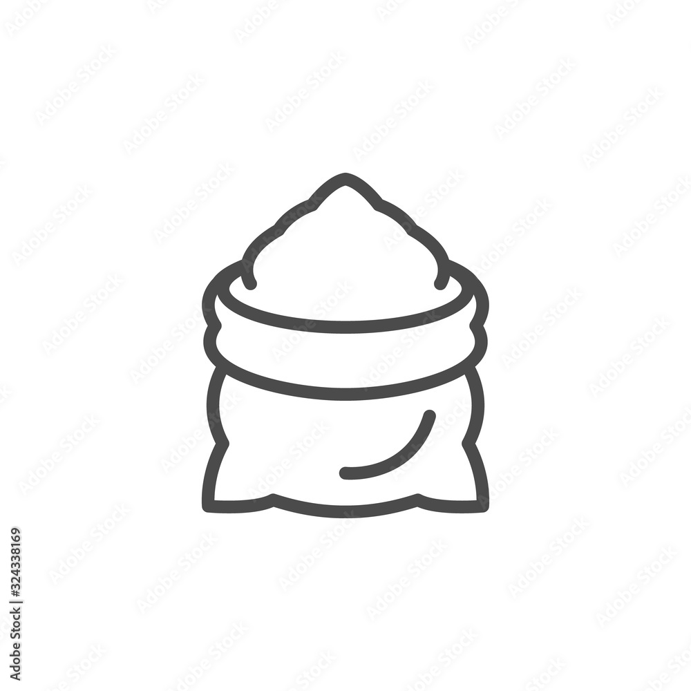 Sack line outline icon and malted flour sign Sack line outline icon and malted flour sign