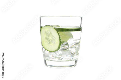 Glass with cucumber water isolated on white background