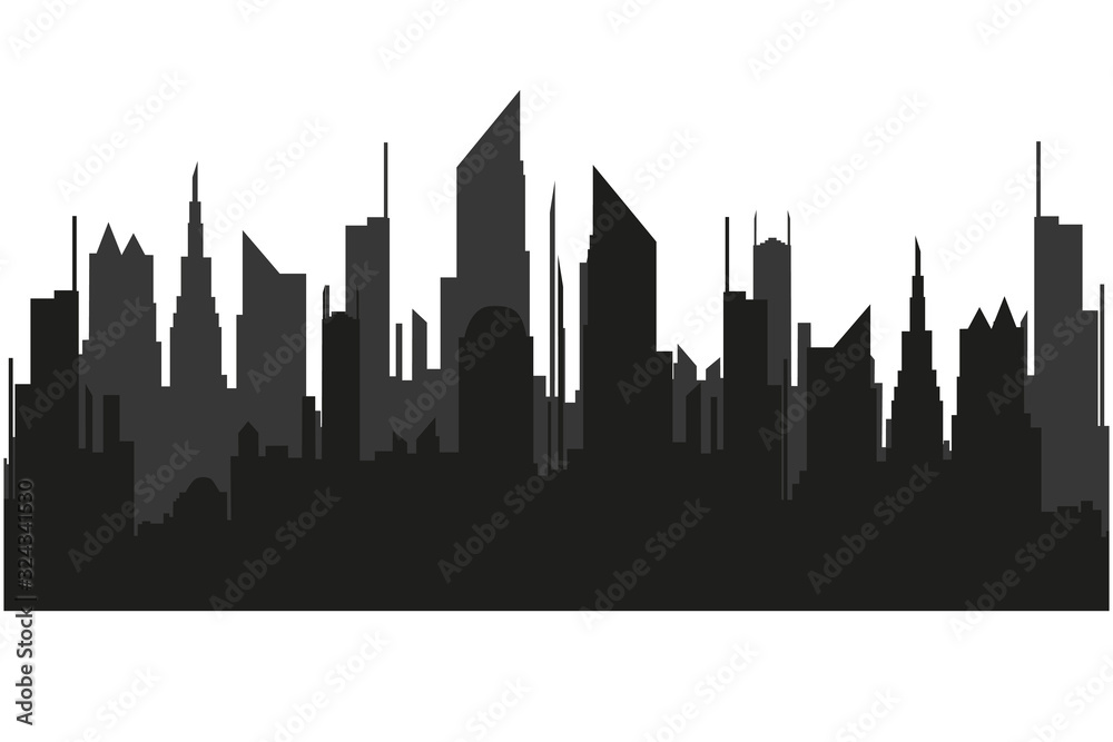 The silhouette of the city in a flat style. Modern urban landscape.vector illustration The silhouette of the city in a flat style. Modern urban landscape.vector illustration