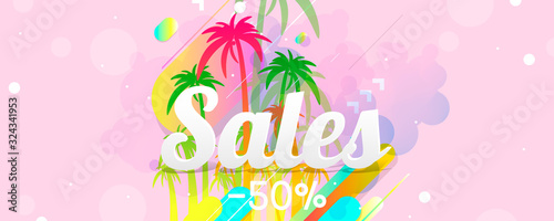 Sale summer backgrounds colorful 3d holiday vector Illustration graphic design poster flyer leaflet party