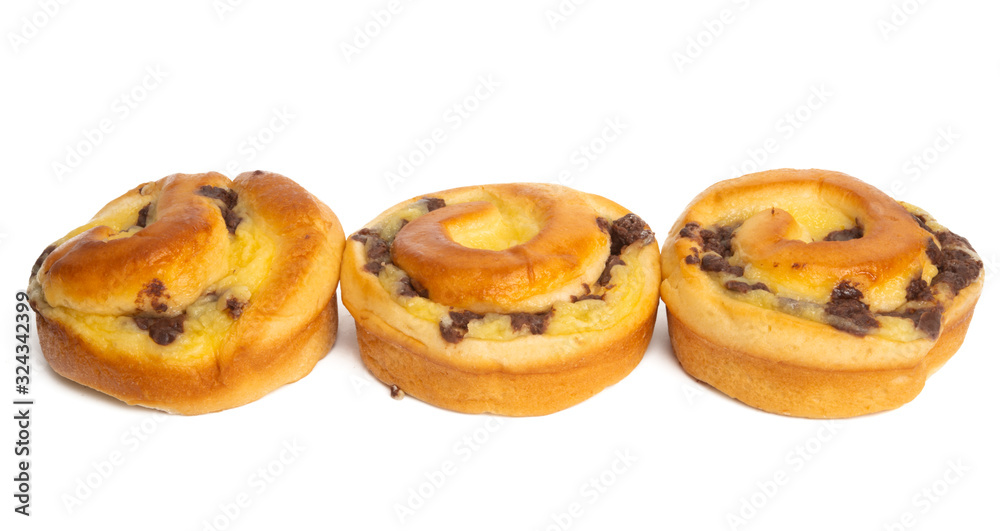 Bun with chocolate drops isolated Bun with chocolate drops isolated