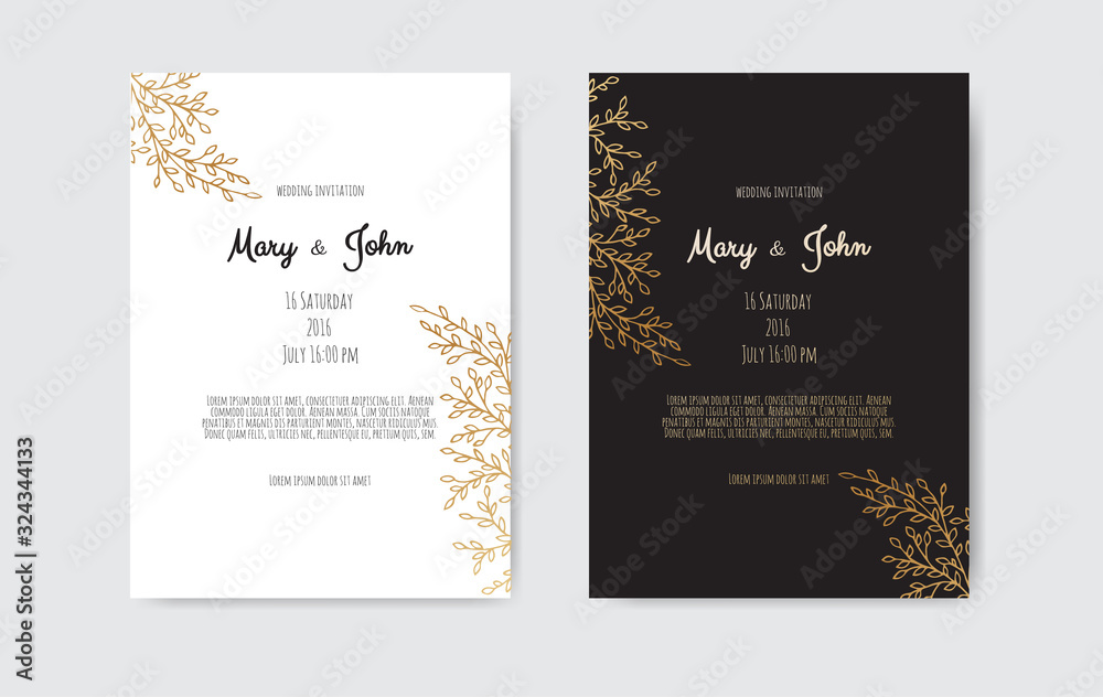 Vector invitation with gold floral elements. Luxury ornament template. greeting card, invitation design background.