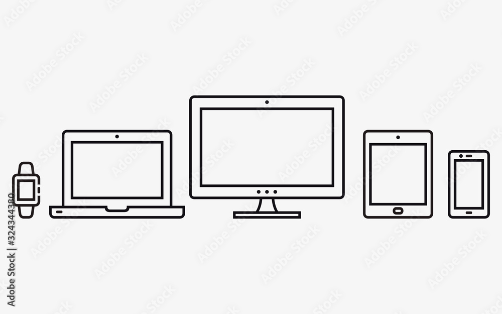 Set of digital devices icons. Vector illustration of responsive web design. Mobile phone, tablet, laptop, desktop computer. Set of digital devices icons. Vector illustration of responsive web design. Mobile phone, tablet, laptop, desktop computer.