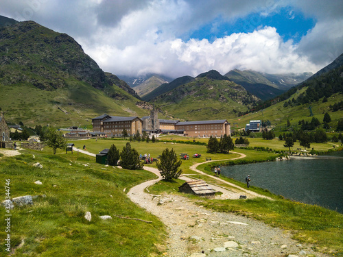 Impressive landscape with the Sanctuary of Vall de Nuria photo