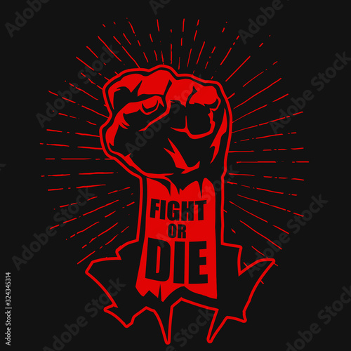 Red fist with slogan illustration