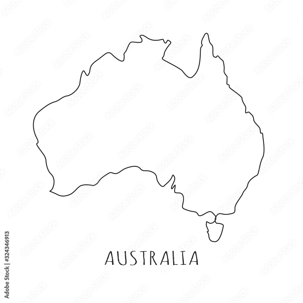 Fototapeta Australia one line drawing on white isolated background. Abstract outline Australian continent, geographical map. Vector illustration