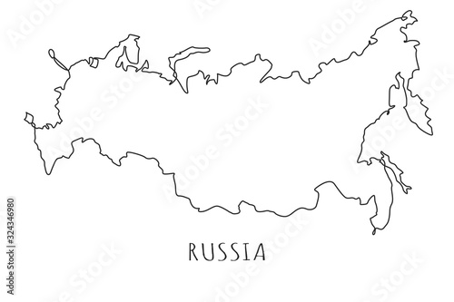 Russia one line drawing on white isolated background. Abstract outline of the country, geographical map. Vector illustration