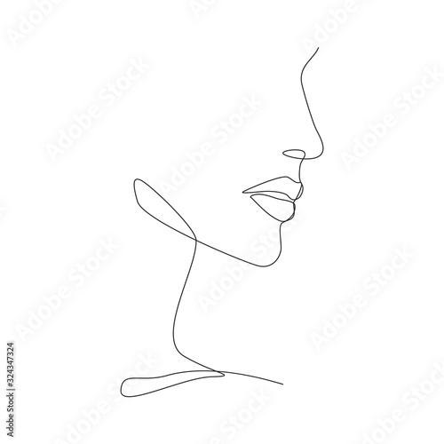 Woman face one line drawing on white isolated background. Vector illustration 