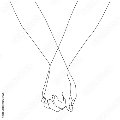 Holding hands one line drawing on white isolated background. Vector illustration