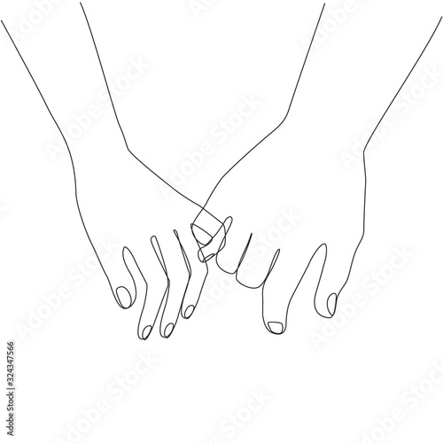Holding hands one line drawing on white isolated background. Vector illustration
