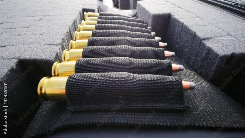 Closeup of high power rifle ammunition demonstrating red flag laws and second amendment rights in the United States.