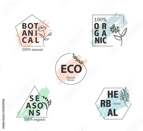 Botanical logo outline drawing vecctor in set