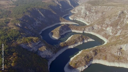 Aerial View of the Uvac canyon in Serbia Tara Mountain Meandering river