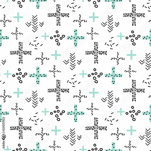 Pattern geometric plus shape, doodle texture seamless background