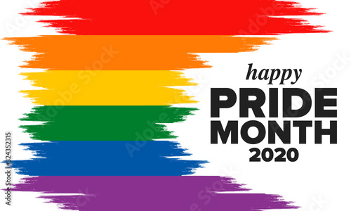 LGBT Pride Month in June. Lesbian Gay Bisexual Transgender. Celebrated annual. LGBT flag. Rainbow love concept. Human rights and tolerance. Poster, card, banner and background. Vector ilustration