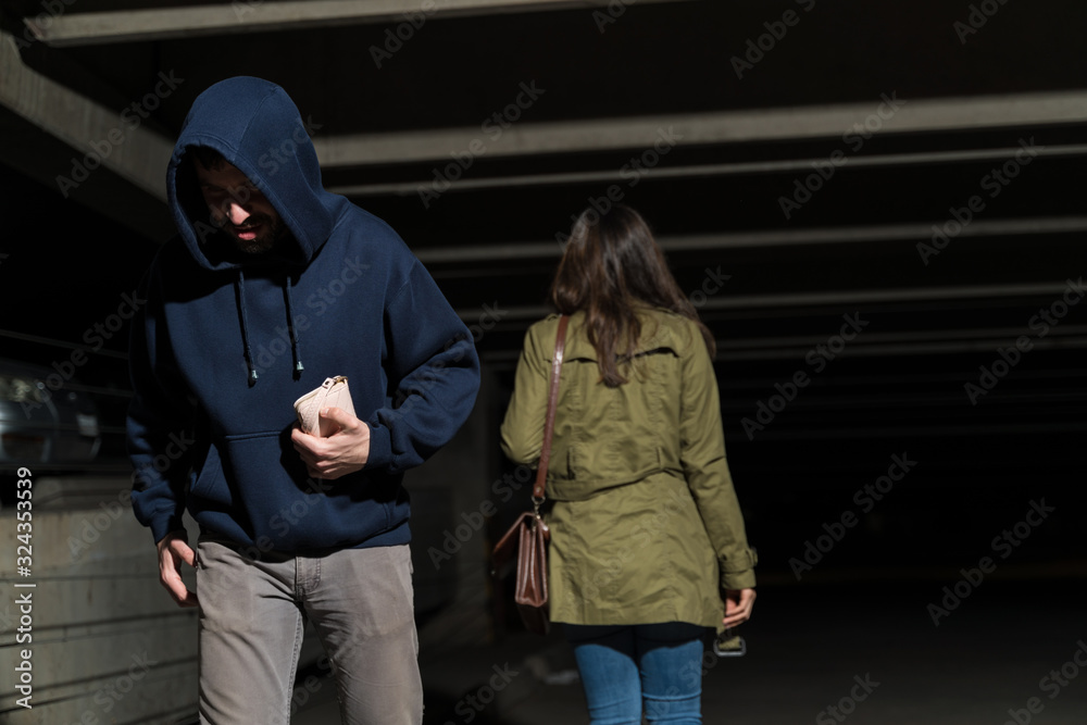 Fotografie Thief Stealing From Female Victim
