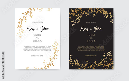 Vector floral design card. Greeting  postcard wedding invite template.