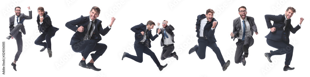 in full growth. two cheerful dancing business people in full growth. two cheerful dancing business people