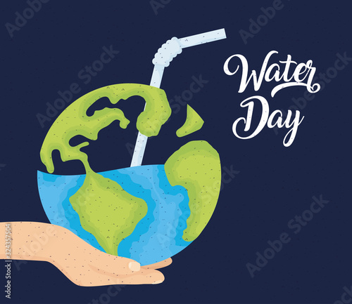 water day poster with hand lifting world planet earth