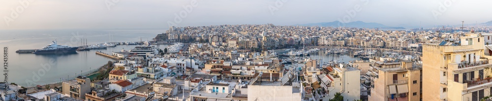 Panoramic view of Piraeus, the city port near Athens in Greece on a clear day