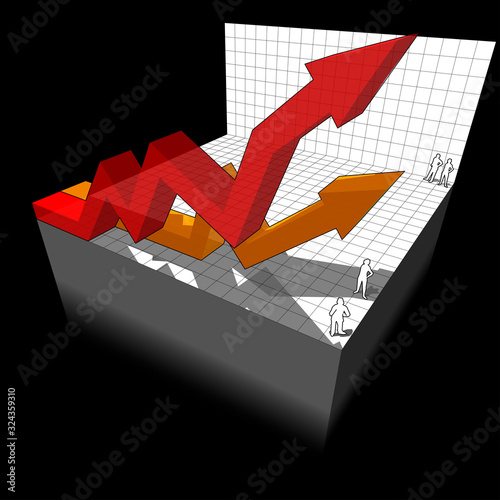 two rising arrows in abstract business diagram