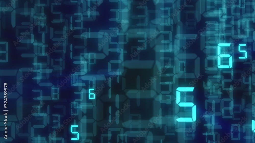 Abstract binary background, number streams, matrix effect.