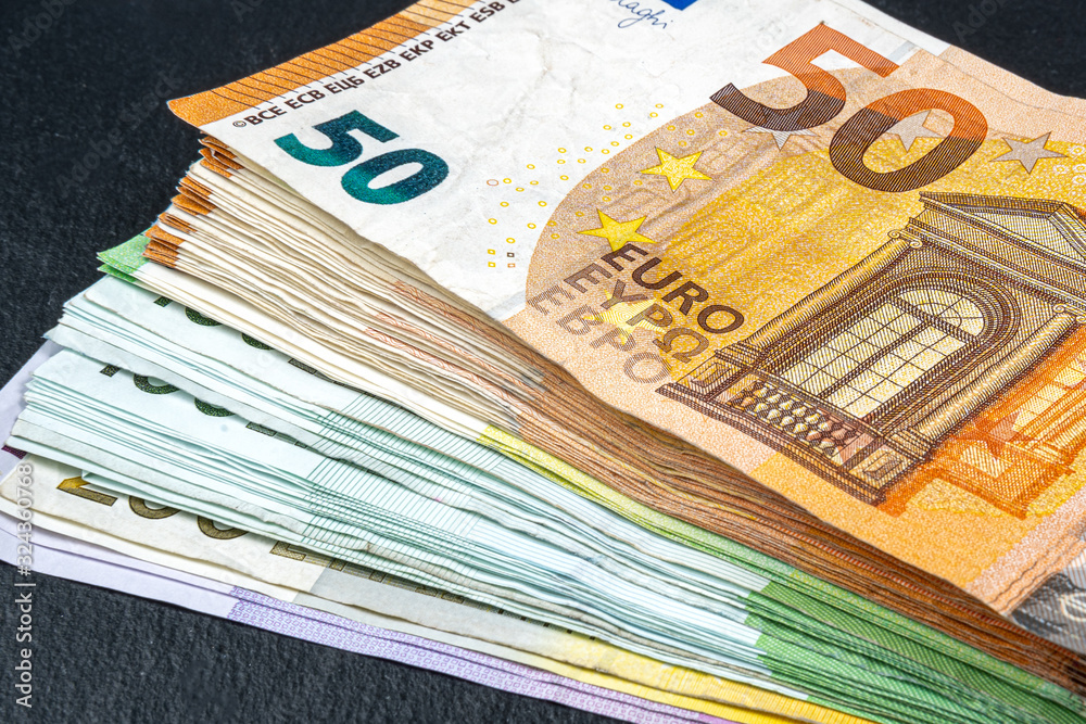 500, 200, 100, 50 euro banknotes. European Union currency 500, 200, 100, 50 euro banknotes. European Union currency