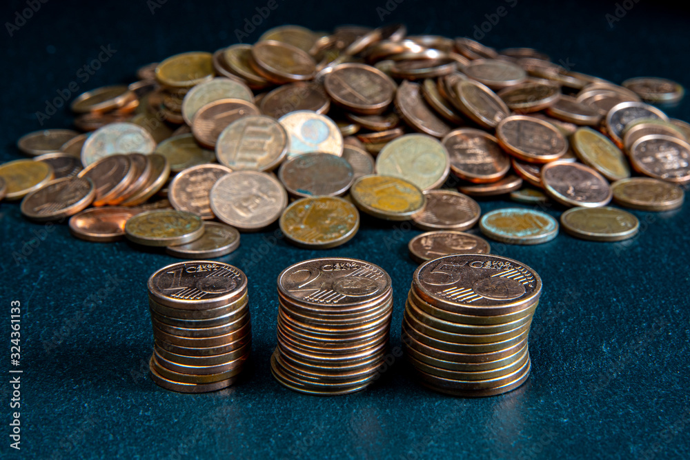 European money - 1 cent, 2 cents and 5 cents. European money - 1 cent, 2 cents and 5 cents.