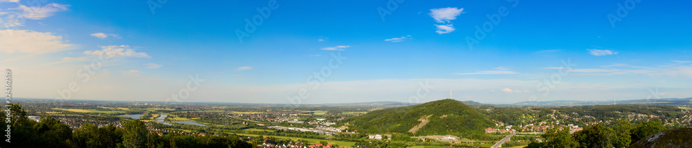 Panoramic view of the city of Porta Westfalica with surrounding countryside and Weser