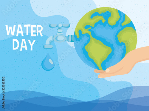 water day poster with hand lifting world planet earth