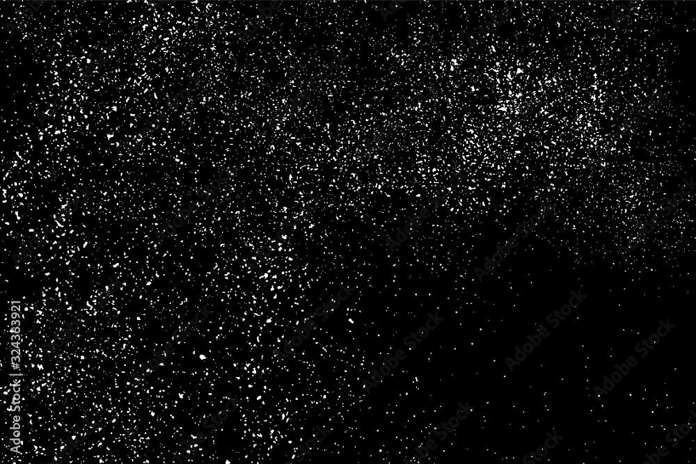 White Grainy Texture Isolated On Black Background. Dust Overlay. Light Coloured Noise Granules. Snow Vector Elements. Digitally Generated Image. Illustration, Eps 10. White Grainy Texture Isolated On Black Background. Dust Overlay. Light Coloured Noise Granules. Snow Vector Elements. Digitally Generated Image. Illustration, Eps 10.