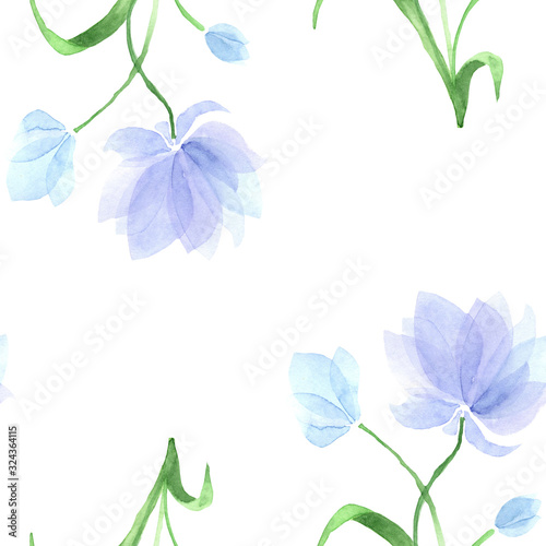 Airy watercolor blue flowers pattern