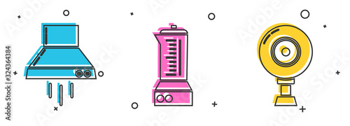 Set Kitchen extractor fan , Blender and Web camera icon. Vector