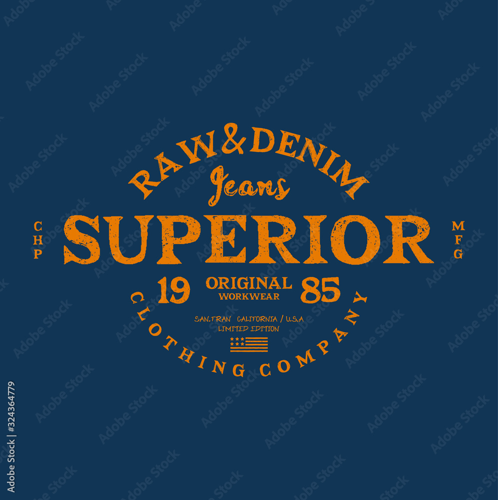 Vector illustration on a theme of American jeans, denim and raw. Vintage design. Grunge background. Typography, t-shirt graphics, print, poster, banner, flyer, postcard Vector illustration on a theme of American jeans, denim and raw. Vintage design. Grunge background. Typography, t-shirt graphics, print, poster, banner, flyer, postcard