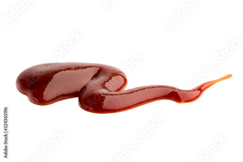 Smear of barbecue sauce or ketchup isolated on white background, close up.