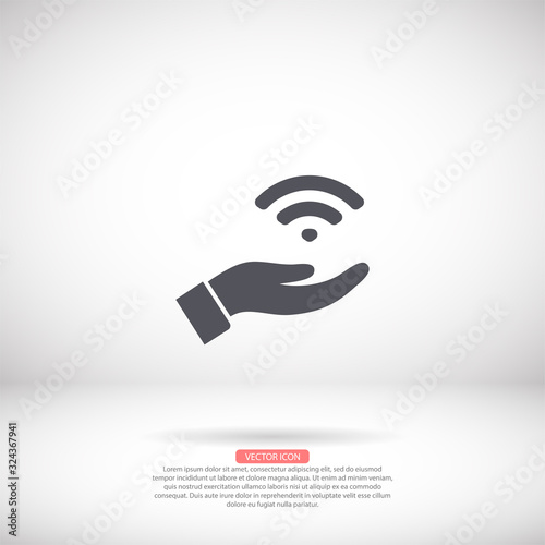 Wi fi icon in the hand , lorem ipsum Flat design