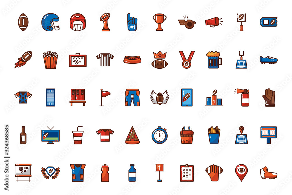 bundle of american football set icons