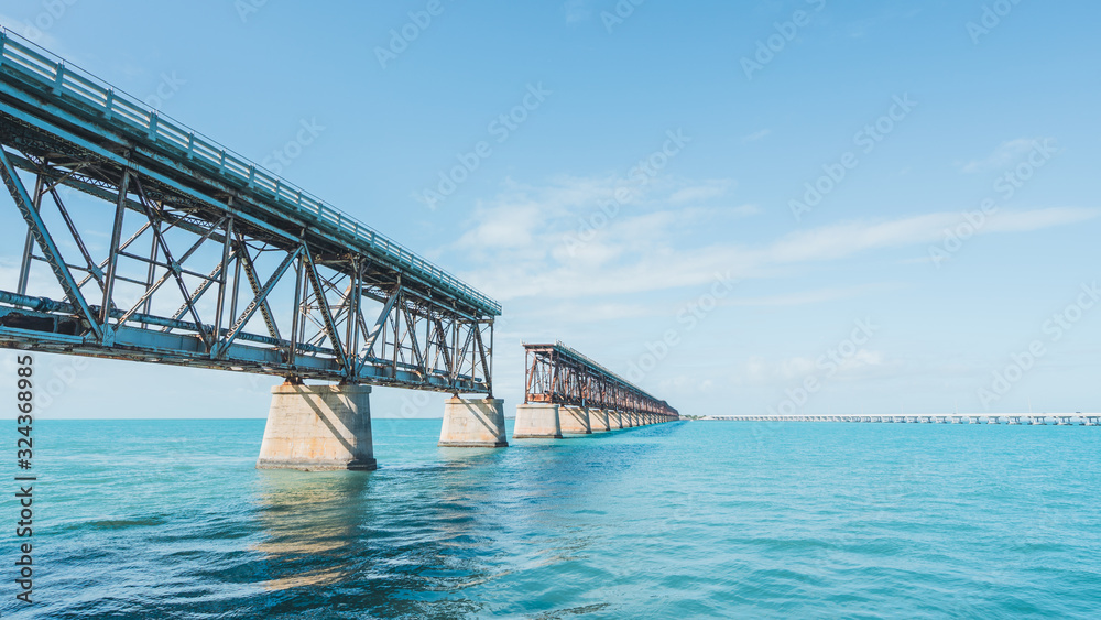 Bahia Honda State Park, Florida Keys.  Old overseas highway bridge in aqua waters