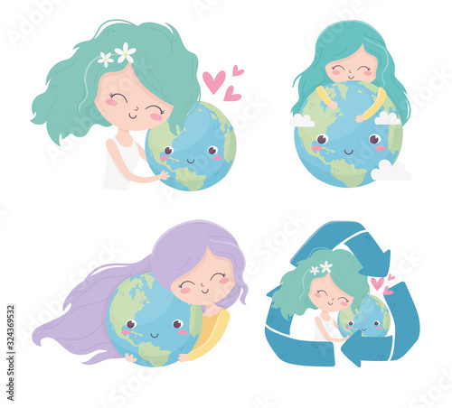 cute girls world recycle love hearts environment ecology