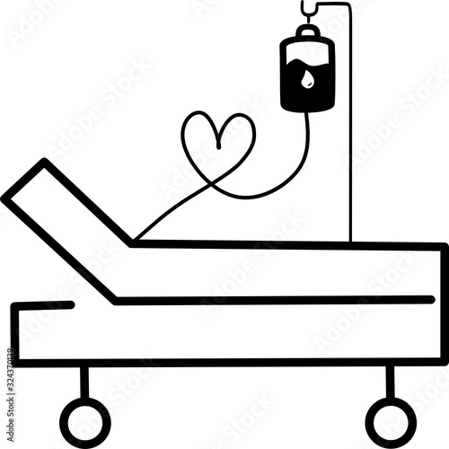 Hospital bed. Intensive care unit icon. Resuscitation, rehabilitation, hospital ward. Medicine concept. Vector illustration can be used for topics like healthcare, hospital, medical care, Chemotherapy