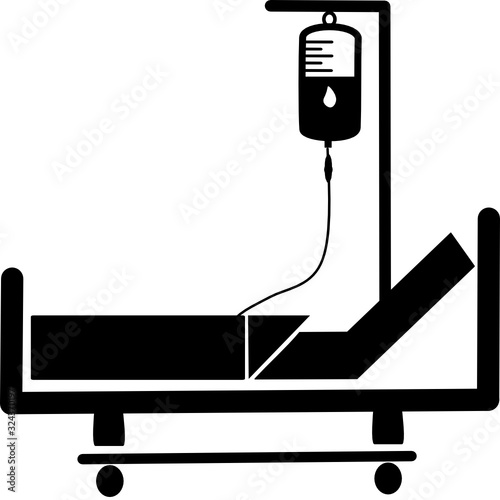Hospital bed. Intensive care unit icon. Resuscitation, rehabilitation, hospital ward. Medicine concept. Vector illustration can be used for topics like healthcare, hospital, medical care, Chemotherapy